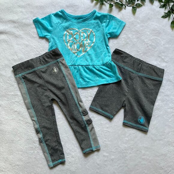 Body Glove 12M 3-Piece Turquoise Grey Baby Girl Outfit EUC Sporty Set - Picture 1 of 16